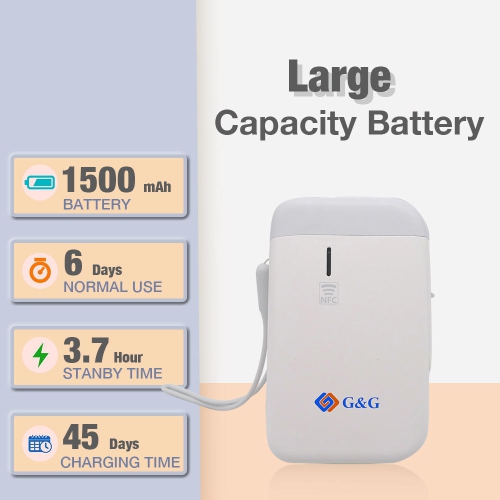 110HW 1500mAh Portable Labeler ,Wireless Bluetooth Label Printer USB2.0 NFC for Home Office Work Usage