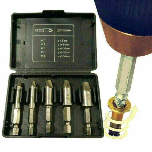 5pcs Damaged Screw Extractor Remover Set Drill Bits Out Broken Screws Bolt Kit