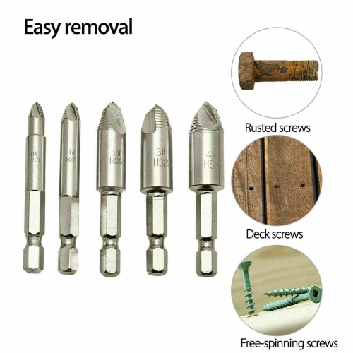 5pcs Damaged Screw Extractor Remover Set Drill Bits Out Broken Screws Bolt Kit