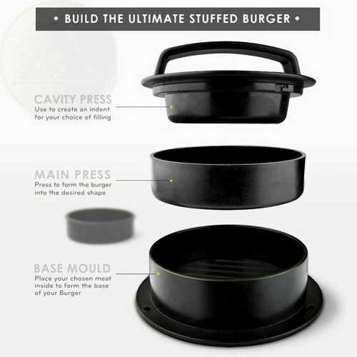 3 in 1 Black Hamburger Press Meat Molds Stuffed Burgers Patty Maker Kitchen Tool