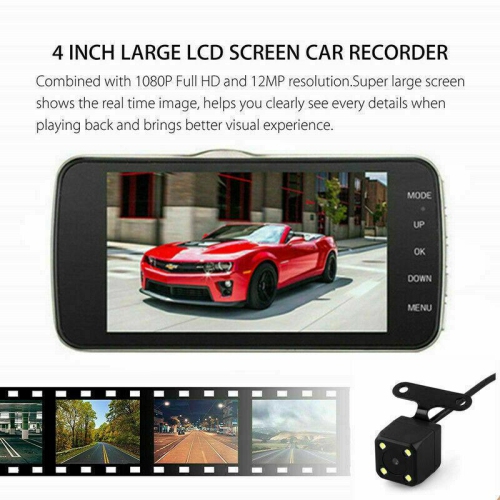 4" Dual Lens Car DVR Dashboard Camera Dash Cam 1080P Front and Rear 170°Recorder