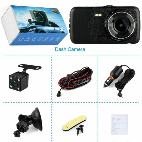 4" Dual Lens Car DVR Dashboard Camera Dash Cam 1080P Front and Rear 170°Recorder