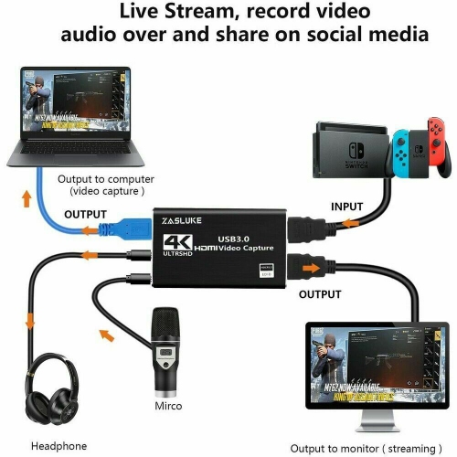 4K Audio Video Capture Card HDMI USB 3.0 Device HD1080P Game Recording Stream