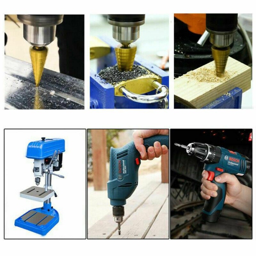 3Pcs Step Drill Bit Set High Speed Steel Titanium Coated Cobalt Steps Hole Cutter
