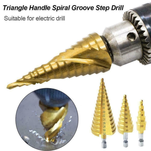 3Pcs Step Drill Bit Set High Speed Steel Titanium Coated Cobalt Steps Hole Cutter