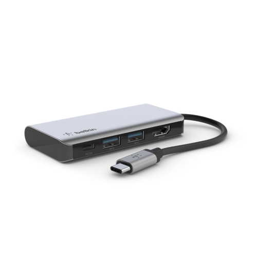 Belkin Connect USB-C Male to 4-in-1 Multiport Adapter Female Cable - Gray