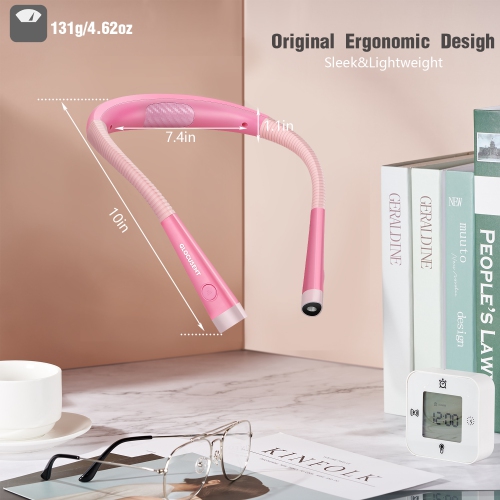 Glocusent LED Neck Reading Light, Book Light, Rechargeable, Long Lasting（GLCSNTBL003）-Pink