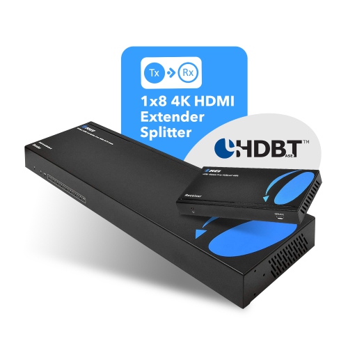 1x8 HDMI Extender Splitter HDBaseT 4K by OREI Multiple Over Single Cable CAT6/7 4K@60Hz 4:4:4 HDCP 2.2 with IR Remote EDID Management, HDR - Up to