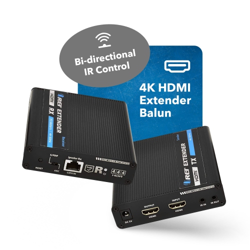 4K HDMI Extender Balun by OREI - UltraHD 4K @ 60Hz 4:4:4 Over Single CAT6/7 Cable with HDR, & IR Control, RS-232 - Up to 230 Ft with CAT6- Loop Out -