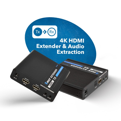 4K HDMI Extender Balun by OREI - UltraHD 4K @ 60Hz 4:4:4 Over Single CAT6/7 Cable with HDR, & IR Control, RS-232 - Up to 230 Ft with CAT6- Loop Out -