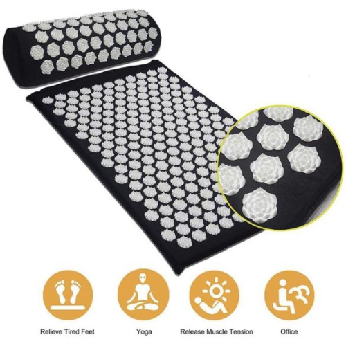 ISTAR Acupressure Mat and Pillow Set Lotus Mat Relax Neck Lower Back Lumbar Great for Muscle Relaxation After Yoga Workout with Travel Bag