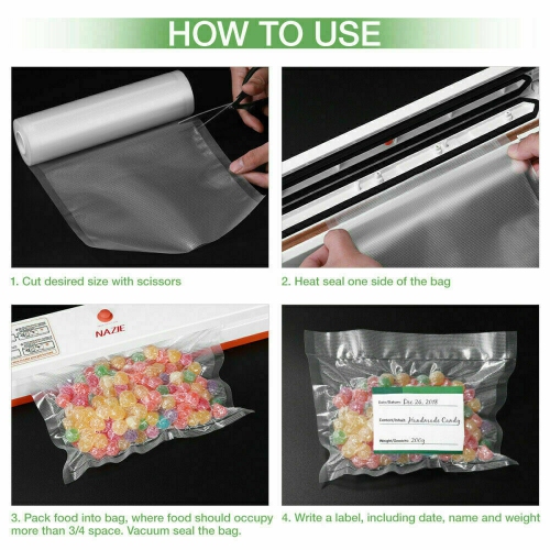 Vacuum Sealer Bags for Food, 4 Rolls Food Saver Bags Rolls,Commercial Grade, Heavy Duty, BPA Free,Great for vac Storage