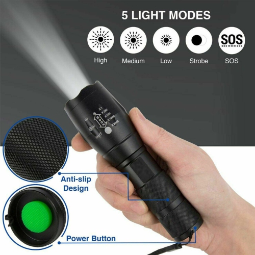 LED Flashlight Torch Set 18650 Battery Lamp Camping Light 60000 Lumens Zoomable