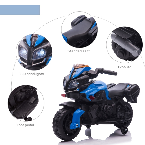 Moto jouet porteur pour enfants d'Aosom, moto tout-terrain électrique à  batterie de 6 V avec roues d'entraînement, cadeau pour enfants filles  de bleu