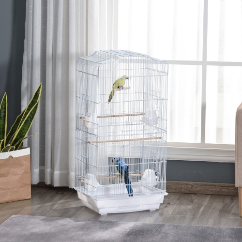 PawHut 36" Bird Cage for Finches, Canaries Budgies, Parrot Cage with Accessories, Handle, White