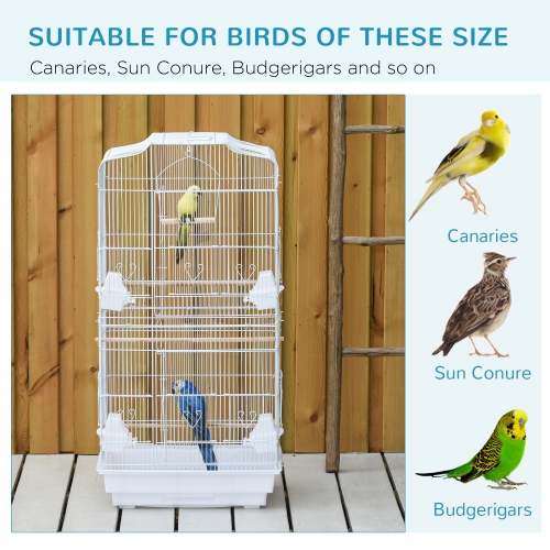 PawHut 36" Bird Cage for Finches, Canaries Budgies, Parrot Cage with Accessories, Handle, White