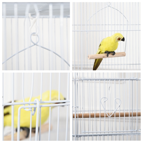 PawHut 36" Bird Cage for Finches, Canaries Budgies, Parrot Cage with Accessories, Handle, White