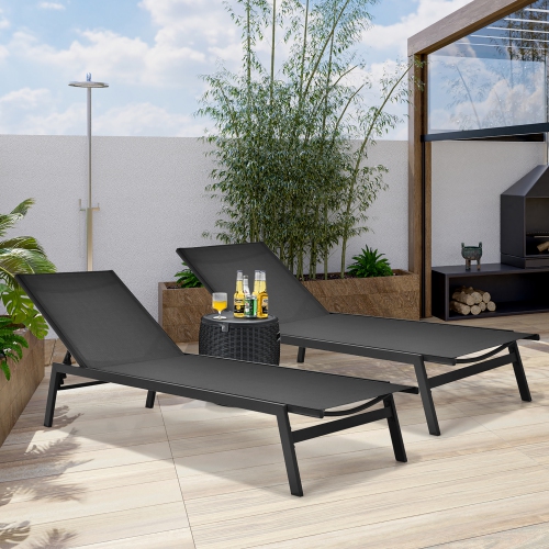 Image 1 de 10.. Costway 2 PCS Patio Lounge Chair Chaise Recliner Back Adjustable Garden Brown\Black