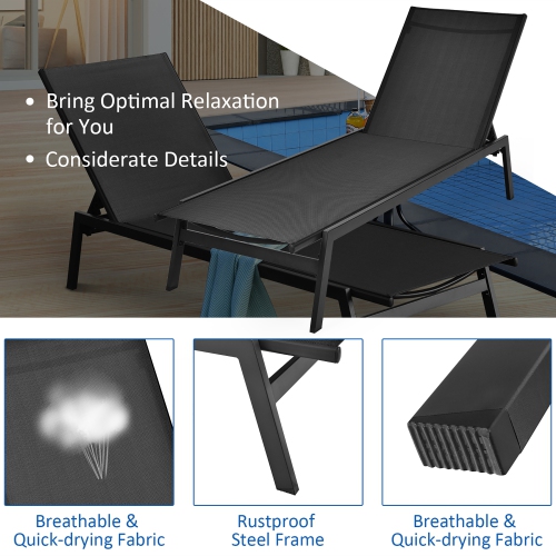 Costway 2 PCS Patio Lounge Chair Chaise Recliner Back Adjustable Garden