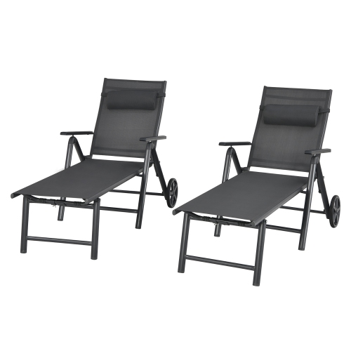 Costway 2PCS Patio Lounge Chair W/ Wheels Neck Pillow Aluminum Frame Adjustable
