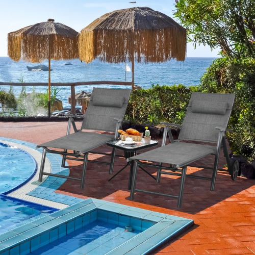 COSTWAY  2PCs Patio Reclining Chaise Lounge Padded Chair Aluminum Adjust Pillow