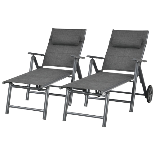 Costway 2PCS Patio Reclining Chaise Lounge Padded Chair Aluminum Adjust Pillow