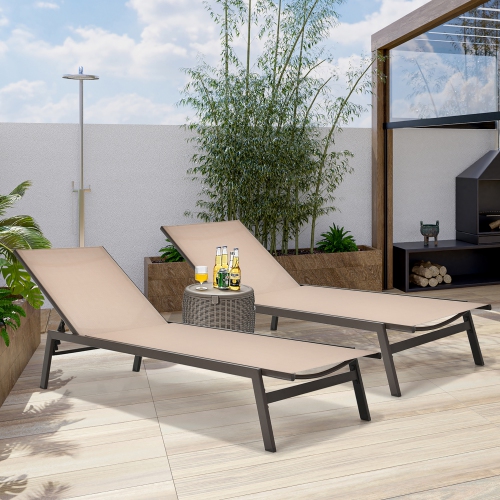 Costway 2 PCS Patio Lounge Chair Chaise Recliner Back Adjustable Garden