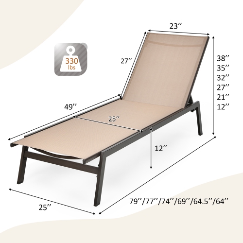 Costway 2 PCS Patio Lounge Chair Chaise Recliner Back Adjustable Garden