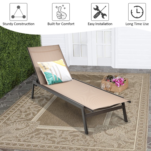 Costway 2 PCS Patio Lounge Chair Chaise Recliner Back Adjustable Garden