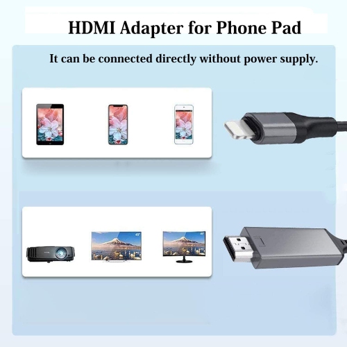 (6,6 pi) Câble adaptateur Lightning vers HDMI pour iPhone iPad vers téléviseur HD 4K Projecteur Apple TV numérique, noir