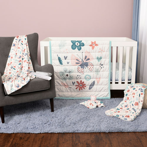 Nemcor Baby’s First 8-Piece Nursery Crib Bedding Set - Butterflies/Flowers