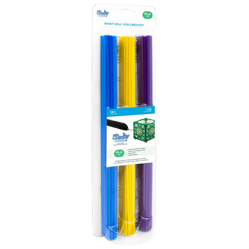 Recharges de filaments de plastique PLA Create+ de 3Doodler - Bleu/Jaune/Violet - Ensemble de 75