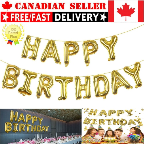 Gold Happy Birthday Foil Balloon Set Letter Party Decoration Banner Bunting 13"