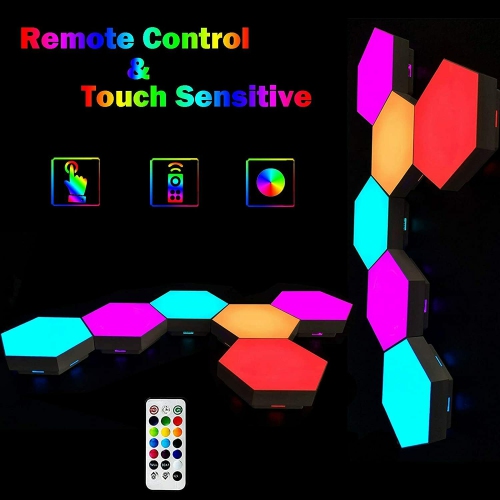 Éclairage hexagonal avec télécommande, panneaux lumineux muraux intelligents à DEL sensibles au toucher