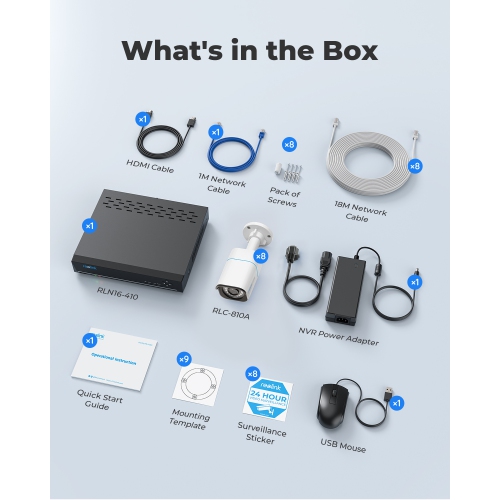 Reolink 4K PoE 16-Channel Security Camera System, Person/Vehicle Detection, 4TB HDD Built-in