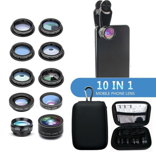 ISTAR Phone Camera Lens 10 in 1 Phone Lens Kit, Lens/Wide Angle Lens & Macro Lens/Zoom Lens+CPL/Flow/Radial/Star/Soft Filter