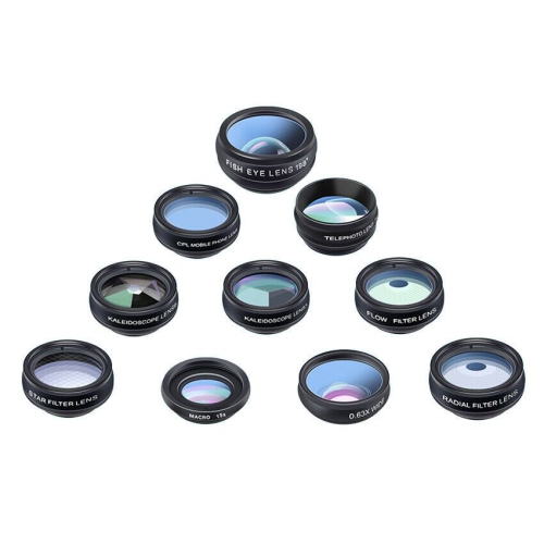 ISTAR Phone Camera Lens 10 in 1 Phone Lens Kit, Lens/Wide Angle Lens & Macro Lens/Zoom Lens+CPL/Flow/Radial/Star/Soft Filter
