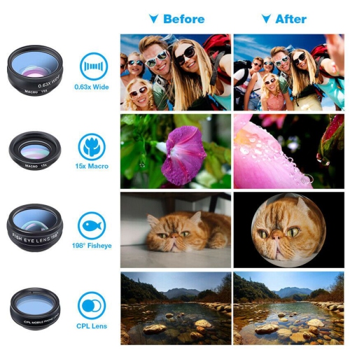 ISTAR Phone Camera Lens 10 in 1 Phone Lens Kit, Lens/Wide Angle Lens & Macro Lens/Zoom Lens+CPL/Flow/Radial/Star/Soft Filter
