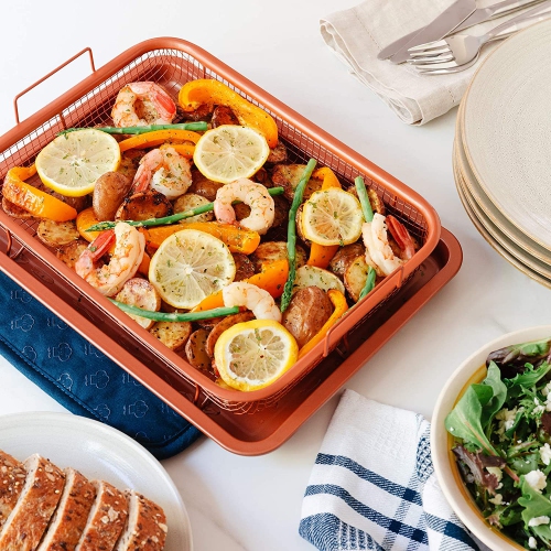 Chef Pomodoro Copper Crisper Tray, 2-Piece Set, Baking Pan