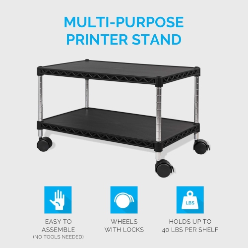 ZBRANDS // Printer Cart Max, 24" x 14", Mobile Fax Stand, 2 Tiers