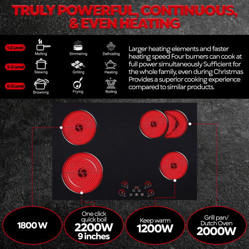 Ramblewood 4 Burner 30" Electric Cooktop, EC4-70, 7200W