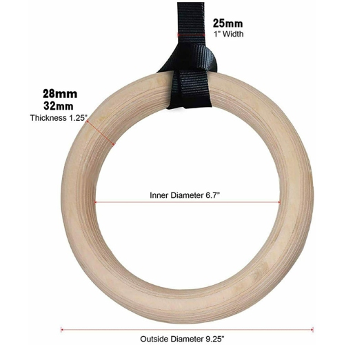 Wooden Gymnastic Ring with Adjustable Straps for Men Home Gym Full Body Workout
