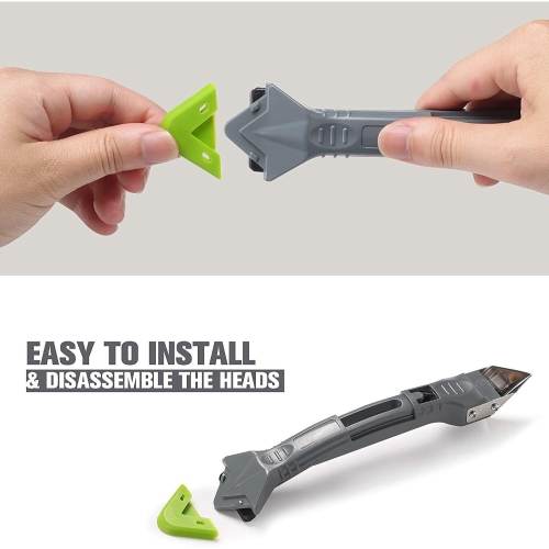 ISTAR Caulking Tool, 4 in 1 Silicone Caulking Scraper Tools eplaceable Silicone Pads, Caulk Remover Sealant Finishing Tool for Kitchen Bathroom