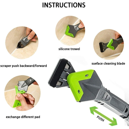 ISTAR Caulking Tool, 4 in 1 Silicone Caulking Scraper Tools eplaceable Silicone Pads, Caulk Remover Sealant Finishing Tool for Kitchen Bathroom