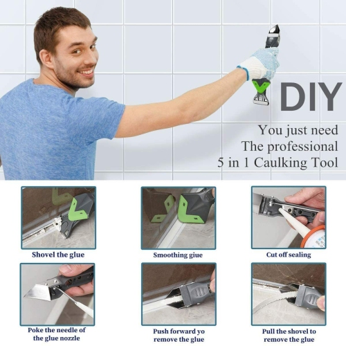 ISTAR Caulking Tool, 4 in 1 Silicone Caulking Scraper Tools eplaceable Silicone Pads, Caulk Remover Sealant Finishing Tool for Kitchen Bathroom