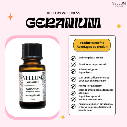 Vellum Wellness Geranium Essential Oil For Aroma Diffusers and Natural Skincare