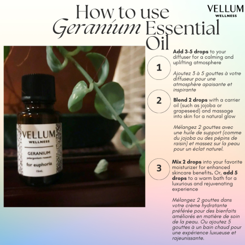 Vellum Wellness Geranium Essential Oil For Aroma Diffusers and Natural Skincare