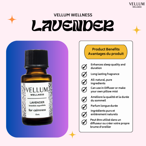 Vellum Wellness Lavender Essential Oil 15ml for sleep, use in aroma diffusers or natural skincare