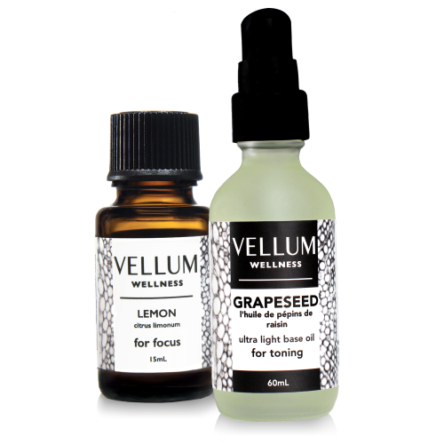 Vellum Wellness Essential Oil Super Focus Kit for concentration, clarity and energy. Also fades blemishes and helps tone skin