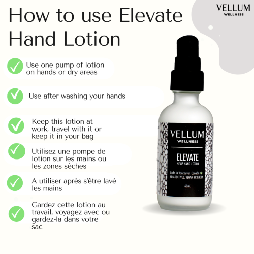 Vellum Wellness Elevate Hemp Hand Lotion 60 ml for dry skin, eczema and on-the-go travel